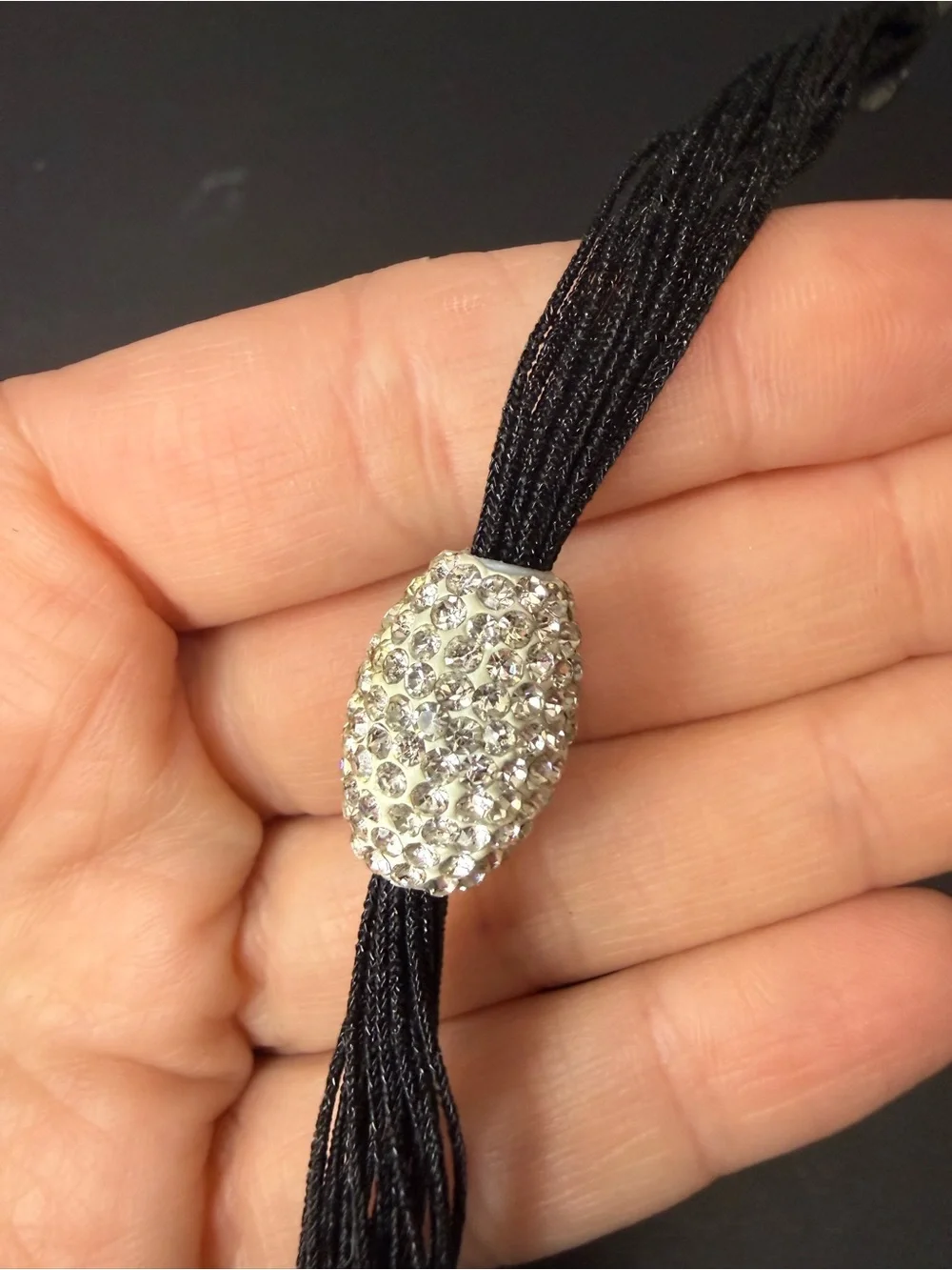 Silver Crystal Oval Bead Black Multi-Strand Bracelet